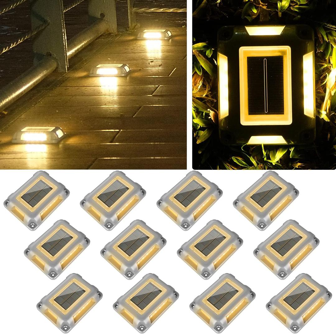 T-SUN Solar Dock Lights, Solar Driveway Lights Outdoor, 12 Pack LED Ground Driveway Light 3000K Warm White Deck Light for Path Garden Sidewalk Stair Ground Pathway