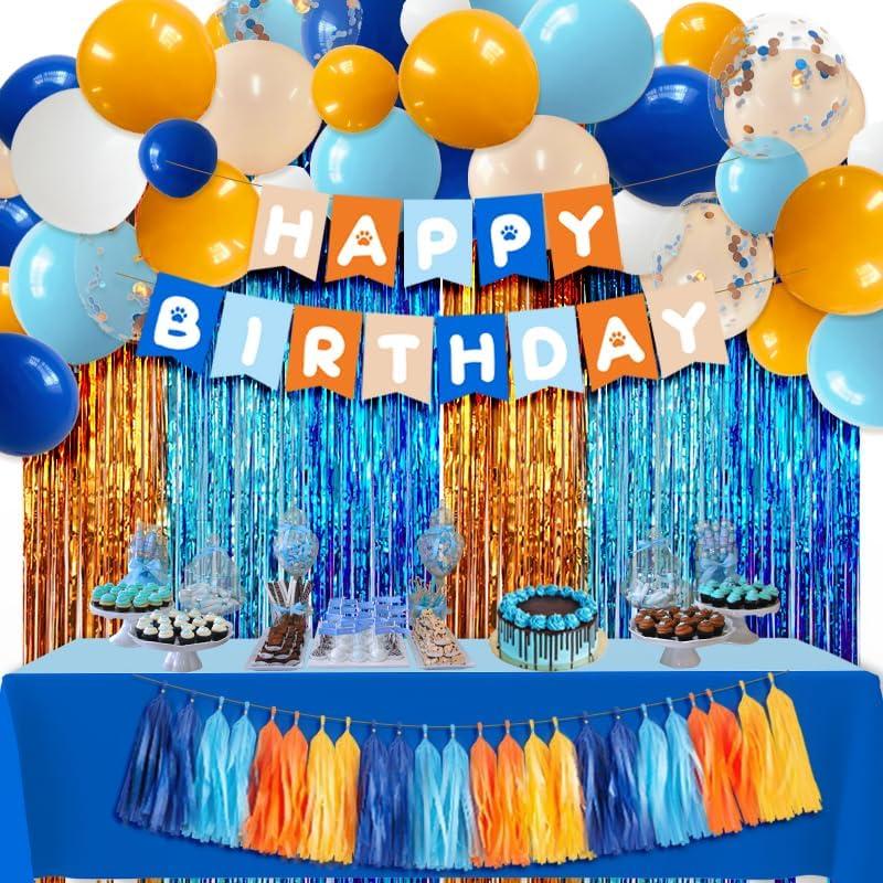 Blue Dog Birthday Decorations - Happy Birthday Banner, Fringe Curtain, Balloons and Dog Tassel
