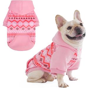 KOOLTAIL Dog Hoodie for Dogs - Warm Clothes with Leash Hole, Soft Winter Pet Sweater Hat Hooded Sweatshirt, Clod Weather Coat Outfit for Puppy Cat Girls Boys Pink M