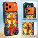 Phone Case for iPhone 17 Pro Max,Orange Cross | Finger Strap StandKickstandAnti-drop, anti-impact, 3D relief printing technology. Suitable for men women