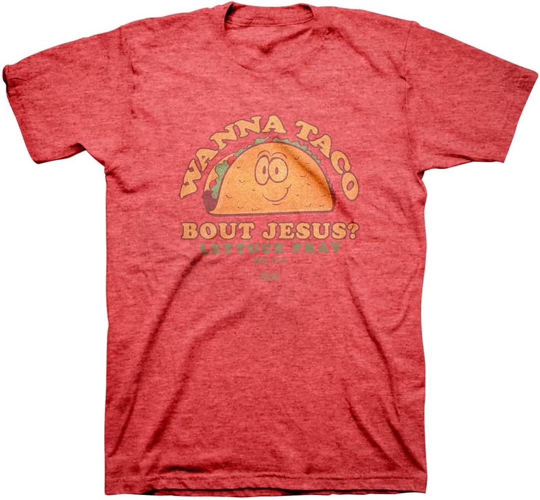 Kerusso Wanna Taco Bout Jesus Lettuce Pray Red Heather Cotton Crew Neck Christian Graphic T-Shirt Jesus Shirt (XX-Large)