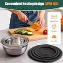 Stainless Steel Mixing Bowls Set with Lids & Silicone Base - 7-Piece Kitchen Gadgets Includes Colander, Grater, Egg Separator, Whisk - Nesting Bowls (1.5, 2, 2.5, 4.5 QT), Dishwasher Safe, Black, 1.5 to 4.5 quarts