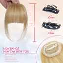 ELEFOCUS Clip in Bangs Real Human Hair Honey Blonde 100% Human Hair French Bangs Fake Bangs Hair Clip on bangs for women Fringe with Temples Hairpieces Curved Bangs for Daily Wear