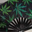 Decorative Rave Hand Fan  Large Folding Fans for Festivals, Drag Queen & Burlesque  Cute Holographic Rave Accessories for Women and Men (The Leaf)