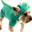 DELIFUR Dinosaur Dog Halloween Costume Pet Dino Hoodie for Small Dogs Cats (L, Green)