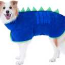 Super Absorbent Dog Bathrobe, Microfiber Bath Robe Towel for Fast Drying, Cozy Fit, Adjustable Belly Strap, Unique Dinosaur Design Dog Drying Coat for Bath, Rainy Walks & Cold Weather XL