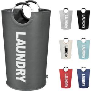 DOKEHOM 90L Large Laundry Basket, Collapsible Laundry Bag, Freestanding Tall Clothes Hamper, Foldable Washing Bin (Dark Grey)