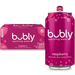 bubly Sparkling Water, Raspberry, Zero Sugar & Zero Calories, 12 Fl Oz Cans (Pack of 8) (EXP 08/10/26)