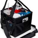 Reusable Drink Carrier with Handle  Tip-Resistant 4 Cup Carrier with Shoulder Strap for Delivery  Insulated, Foldable, Adjustable Dividers  Portable Caddy Tote Bag, Drink Holder for Car (Sleek Black)