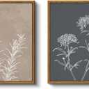 VIYYIEA 2Pcs Vintage Framed Wall Art, Home Boho Neutral Wall Decor, Retro Botanical Pictures Minimalist Art, Canvas Prints, Bathroom Kitchen Farmhouse Decor, 9x11inch,Set of 2