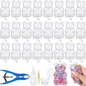 Simgoing 24 Pcs DIY Stress Ball Making Kit, Blank Stress Pressure Ball Skin Kit with Vacuum Evacuating Device & Expander Tool Make Your Own Fidget Pressure Balls for Adults (Bear)