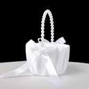 ATAILOVE Wedding Flower Girl Baskets with Pearl Handle, Satin Bowknot Flower Baskets for Flower Girl Pearl Collection, White
