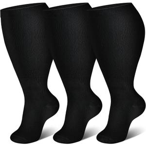 Genovega 3 Packs Wide Calf Compression Socks for Women Men Knee Hight 4XL for Gifts (Block Color-black)