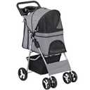 ZENY Foldable Pet Stroller, Cat/Dog Stroller with 4 Wheel, Pet Travel Carrier Strolling Cart with Storage Basket, Cup Holder (Grey)