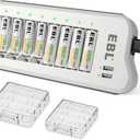 EBL Battery Charger and Rechargeable Batteries AA AAA - 8Bay Smart Charger with 2800mAh AA Rechargeable Batteries(4pcs) & AAA Battery Ni-MH Battery(4pcs) Combo