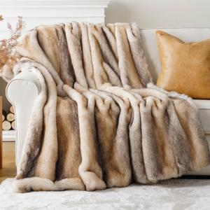 BATTILO HOME Luxury Faux Fur Throw Blanket, Soft Cozy Mink Fur Blanket for Couch, Sofa, Chair, Bed, Thick Warm Fall Fur Throw Blankets, 50"x60"