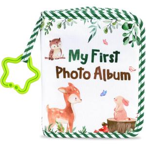 Baby's My First Family Album Soft Photo Cloth Book Green Leaves My First Book of Photos Baby Memory Album Gift Holds 4x6 Pictures for Babies Newborn Toddler & Kids Baby Shower