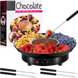 Lallisa Electric Fondue Pot Set, Chocolate Fondue Kit, Detachable Serving Trays with 4 Roasting Forks, Valentine's Day Gift Set for Date Night House Warming Melting Parties(Black)