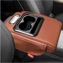 Car Center Console Armrest Pillow, Leather Car Armrest Cushion with Cup Holder & Phone Holder, Universal Armrest Storage Box Protector for Most Vehicles, Car Accessories (Brown, Normal)