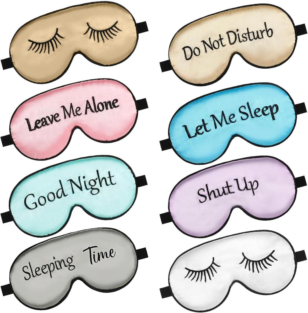 8 Pieces Funny Sleep Mask Silk Eye Mask with Adjustable Strap Soft Cute Blackout Blindfold Eye Cover for Women Men Full Night's Sleep, Travel, Nap, Meditation(Elegant Colors)