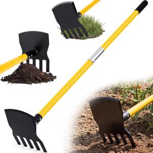Rake Hoe Steel with 55 Inch Fiberglass Handle Fire Rake Hoe for Multi-use Landscaping and Forestry, Raking, Scraping, Grubbing and Tamping