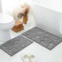 HOMEIDEAS Bathroom Rugs Sets 2 Piece, Cobblestone Soft Fluffy Non Slip Absorbent Washable Floor Bath Mat, 16x24+20x32 Inch, Grey