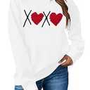 Valentines Heart Sweatshirts For Women Love Sweatshirt Cute Heart Graphic Sweater Casual Patch Pullover Tops White, 2XL