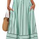 Fashionme Womens Summer Maxi Dresses 2026 Trendy Striped Vacation Boho Beach Spaghetti Strap Sundress Back Tie with Pockets, Medium