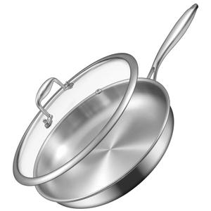 EWFEN 12 Inch TriPly Stainless Steel Frying Pan, Compatible with All Cooktops Up to 600℉, Large Frying Pan with lids, InductionReady Skillet, Dishwasher and Oven Safe, Even Heat, 12" Skillet + Lid