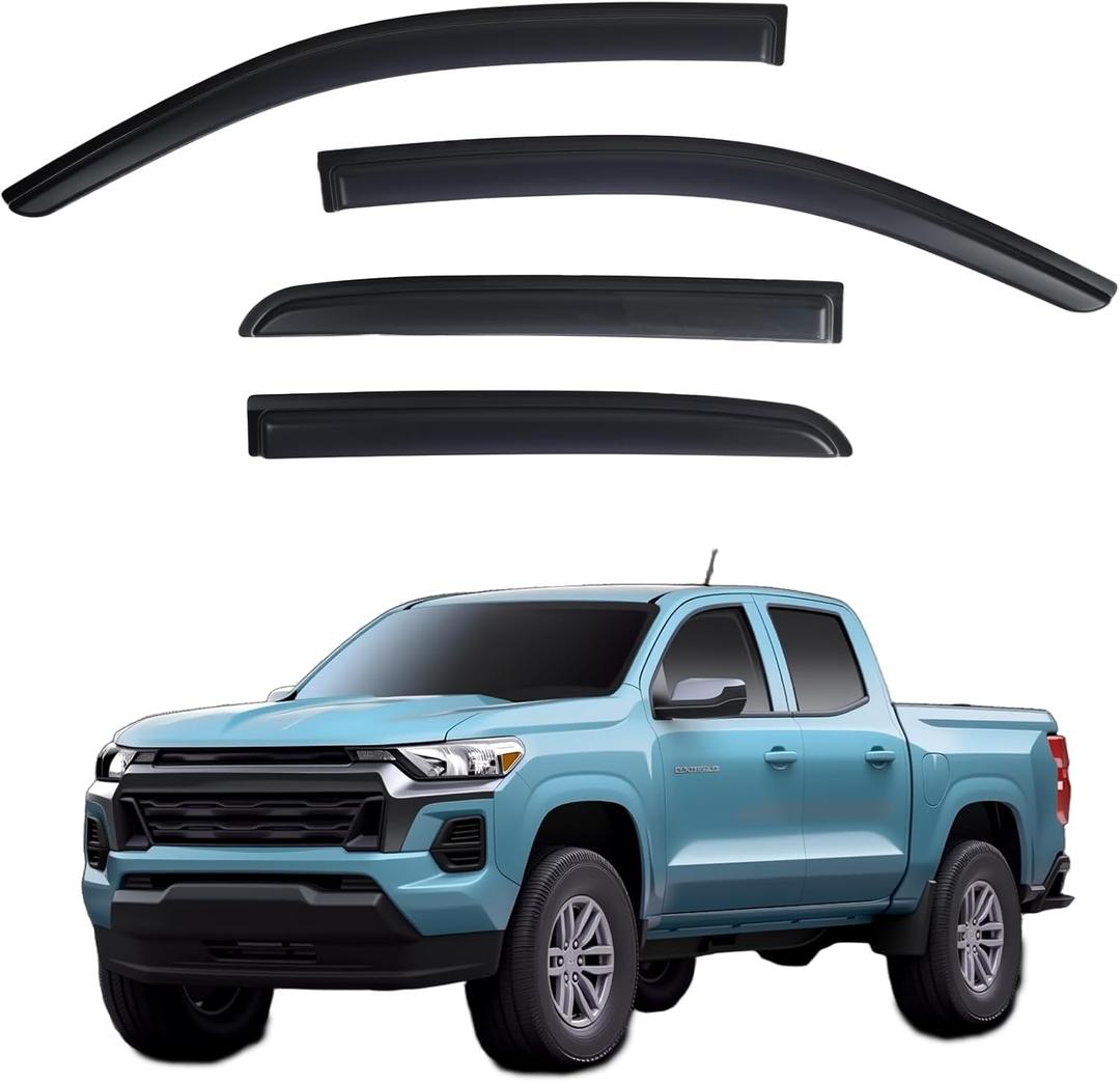 Window Visors Rain Guards Compatible with 2023-2025 Colorado Crew Cab & GMC Canyon, Out-Channel Side Window Wind Deflectors Vent Shades Accessories, Dark Smoke 4 Pcs, 2024