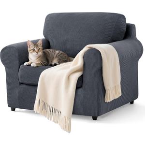 SUBRTEX 3 Pieces Stretch Sofa Slipcover Sets Couch Cover Sets Backrest Cushion Covers Furniture Protector Collection Set for Oversize Sofa Loveseat Chair Slip Covers(Small, Gray)