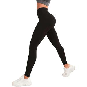 SweatyRocks Women's Letter Printed Leggings High Waisted Yoga Workout Slim Fit Pants (Black)