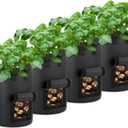 4-Pack 10 Gallon Potato Grow Bags with Flap Window, Heavy Duty Aeration Fabric Pots with Handles for Garden and Planting(Black)