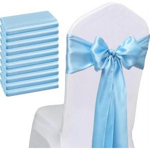Satin Baby Blue Chair Sashes Bows 50 Pack - 7x108 Inches Light Blue Chair Sashes Ties Ribbons for Wedding Party Birthday Baby Shower Decor
