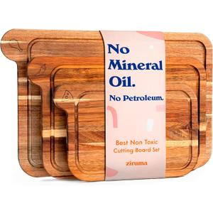 Non Toxic Cutting Boards - Cutting Board Set Free of Mineral Oil, Made of FSC Acacia Wood - Cutting Boards for Kitchen - Includes 3 Chopping Boards. By Ziruma