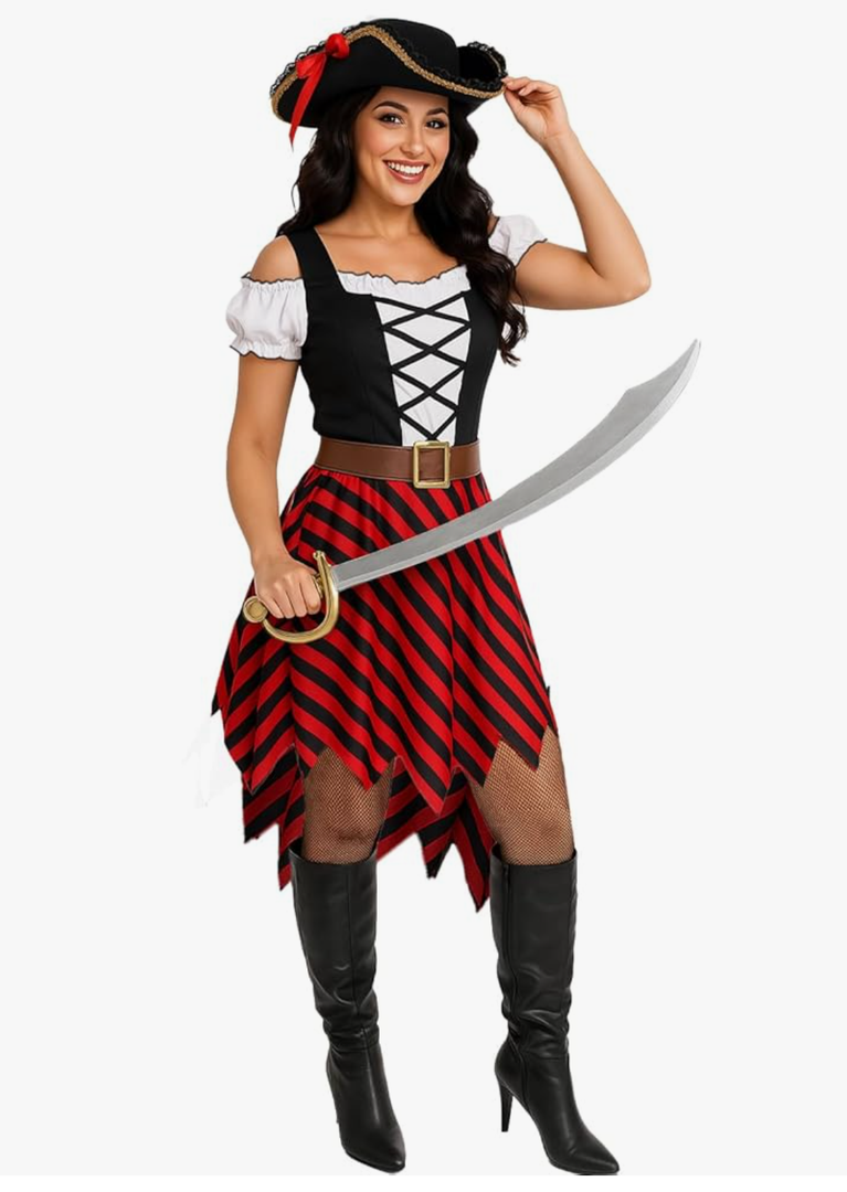 Morph Adult Pirate Costume for Women - Dress, Outfit, Female Wench, Halloween Costume Size L