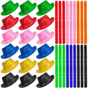 48 Pcs Neon Gangster Hat Party Supplies 24 Neon Gangster Hat 24 Feather Boas Bulk for Halloween Carnival Glow Party