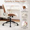 Ergonomic Armless Office Desk Chair - Mid-Century Modern White Faux Leather with Diamond Stitch, Adjustable Height Swivel Rolling Task Computer Chair with Walnut Accent for Home Office, Study & Work, 23.2 inches x 23.2 inches x 37 inches
