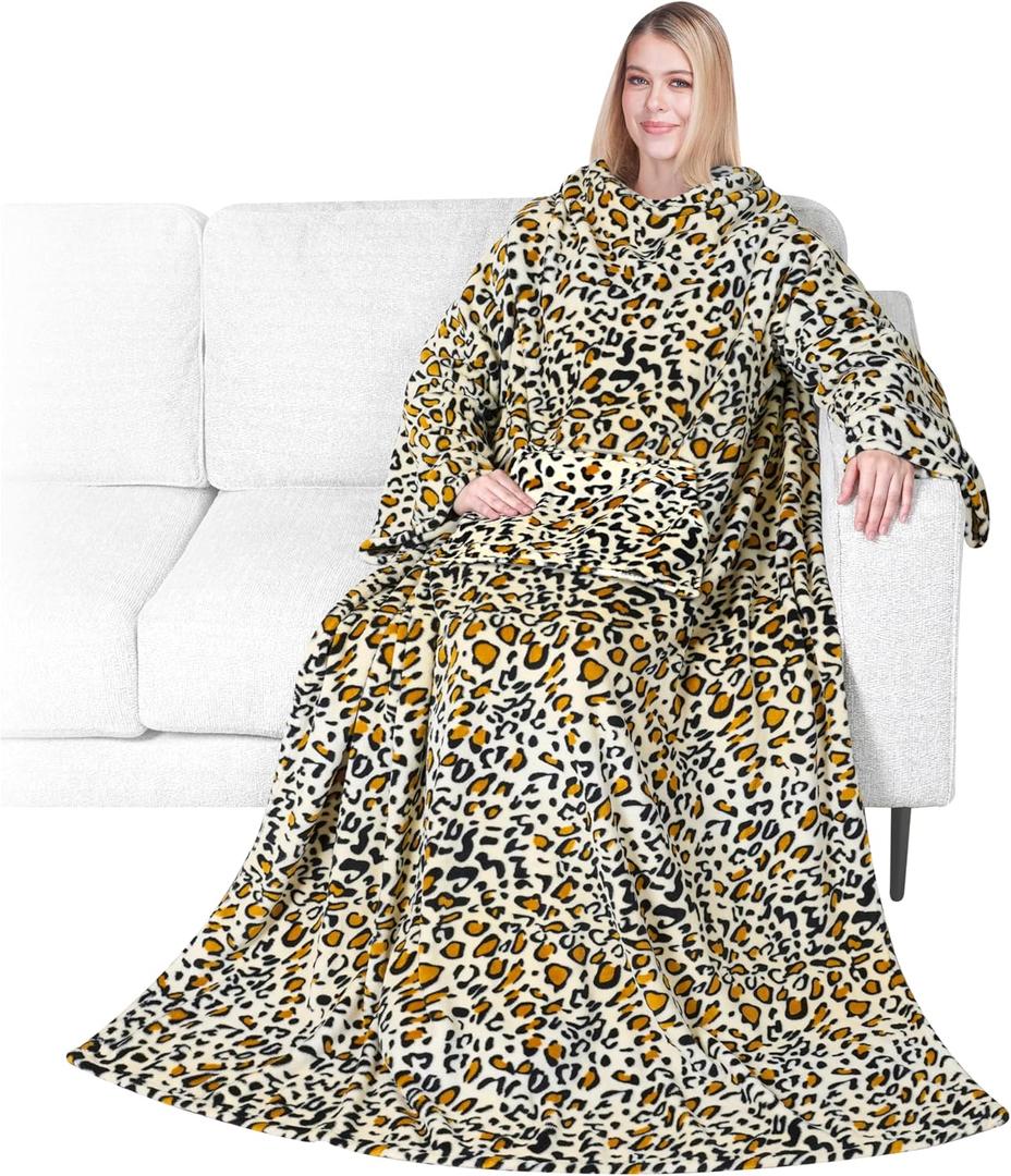 PAVILIA Blanket with Sleeves for Adult Women Men, Soft Warm Wearable Blanket Fleece Wrap Throw, Robe Blanket Gift