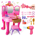 Toddler Vanity Magic Makeup Set Table & Chair Girl Toy Automatically Mirror with Music Light Pink Toys for 2 3 4 Year Old Girl Hair Salon Pretend Play Princess Dress Up Playset Valentine Gift Age 3-5