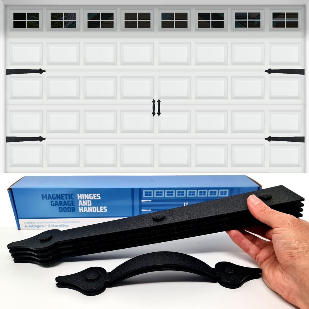 Premium Quality & Strong Magnetic Garage Door Decorative Hardware - Set of 2 Handles + 4 Hinges - Faux Garage Door Accents Kit for Curb Appeal No Installation Needed Will Never Fall Off