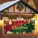 ROCKY&CHAO Christmas Garage Door Cover with Sparkling Night-Time Effect, 6x13ft Red & Green Holiday Banner for Single/Double Garage, Outdoor Christmas Decorations, Weather-Resistant Polyester Fabric