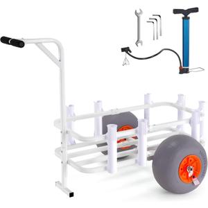 VEVOR Beach Fishing Cart, 300 lbs Load Capacity, Fish and Marine Cart with Two 13" Big Wheels PU Balloon Tires for Sand, Heavy-Duty Aluminum Pier Wagon Trolley with 8 Rod Holders for Fishing, Picnic