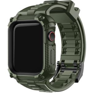 Fullmosa Compatible with Apple Watch Bands 45mm 44mm Series 9/8/7/6/5/4/SE3/SE2/SE, TPU Rugged iWatch Strap Military Grade Shockproof Bumper Case for Men Women, Army Green