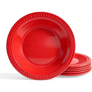 8.5 inch Red Melamine Plastic Beaded Salad Plate Set of 6, BPA Free, Chip & Break Resistant, Lightweight, Great for Dining, Weddings & Everyday Meals