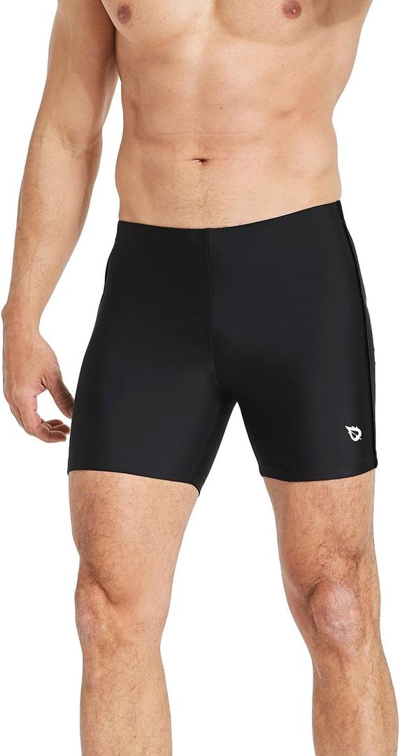 baleaf Men's Athletic Swim Jammers Quick Dry Compression Square Leg Swim Brief Swimsuit (Medium, Black)