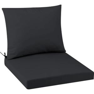 Outdoor Seat Cushion Set 22 x 22 In, Water-Resistant & Fade-Resistan, Patio Furniture Cushions with Removable Cover Deep Seat & Back Cushion with Handle and Adjustable Straps for Chair Sofa, 1PC (Black)