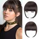 Flvaco Clip in Bangs, Synthetic French Bangs Hair Clip, Medium Brown Fake Bangs Fringe with Temples Hairpieces for Women Natural Curved Hair Extensions for Daily Wear