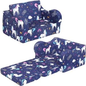 Kids Sofa, 2-in-1 Flip-Out Foam Couch, Foldable Soft Play Lounge Chair, Light Purple