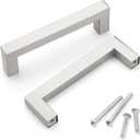 Probrico Cabinet Handles Stainless Steel Kitchen Drawer Pulls Square Bar Cabinet Hardware for Kitchen Bathroom Cupboard Dresser Brushed Nickel 10 Pack 4 Inch (102mm) Hole Center